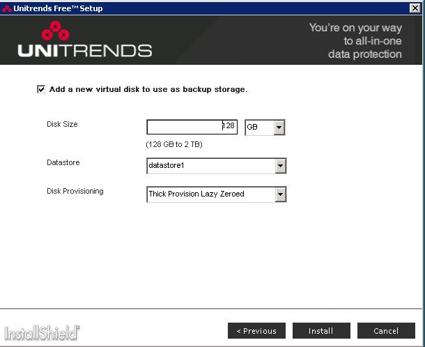 unitrends free edition disk config